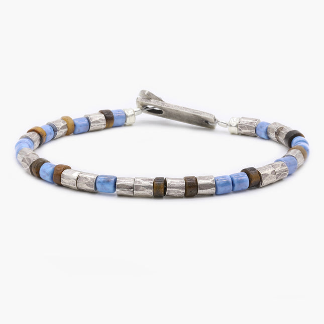 Bracelet With Tiger Eye, Vintage Glass Beads and Sterling Silver Beads-Bracelet-Kompsós