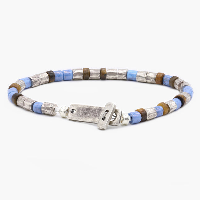 Bracelet With Tiger Eye, Vintage Glass Beads and Sterling Silver Beads-Bracelet-Kompsós