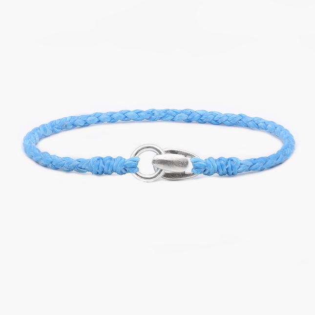 Braided "Antibes" Bracelet With Silver Clasp (Light Blue)-Kompsós