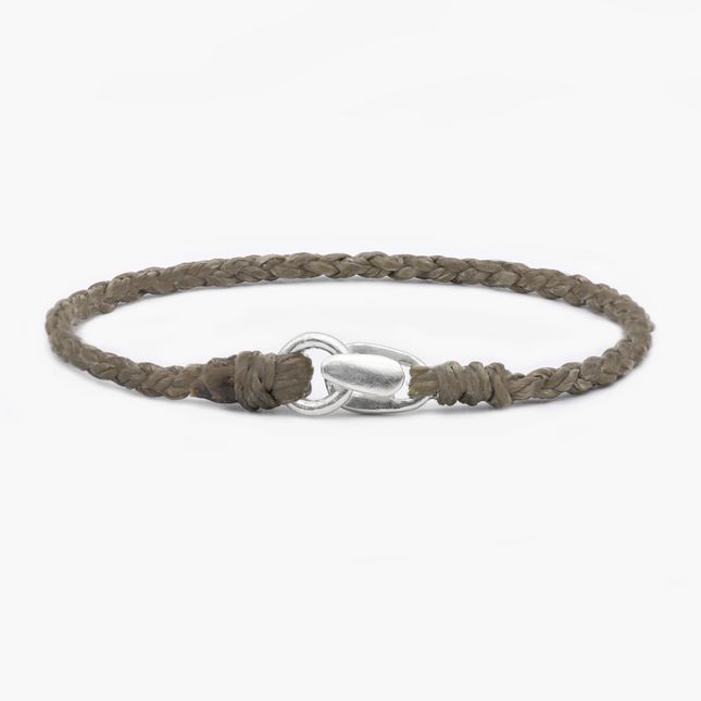 Braided "Antibes" Bracelet With Silver Clasp (Light Brown)-Kompsós