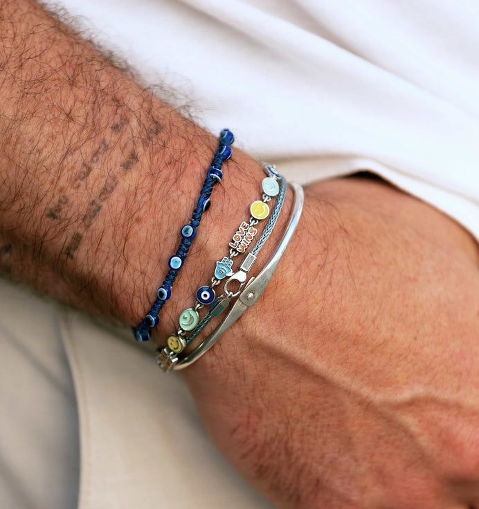 Braided Bracelet With Eye Eye Beads (Black)-Bracelet-Kompsós