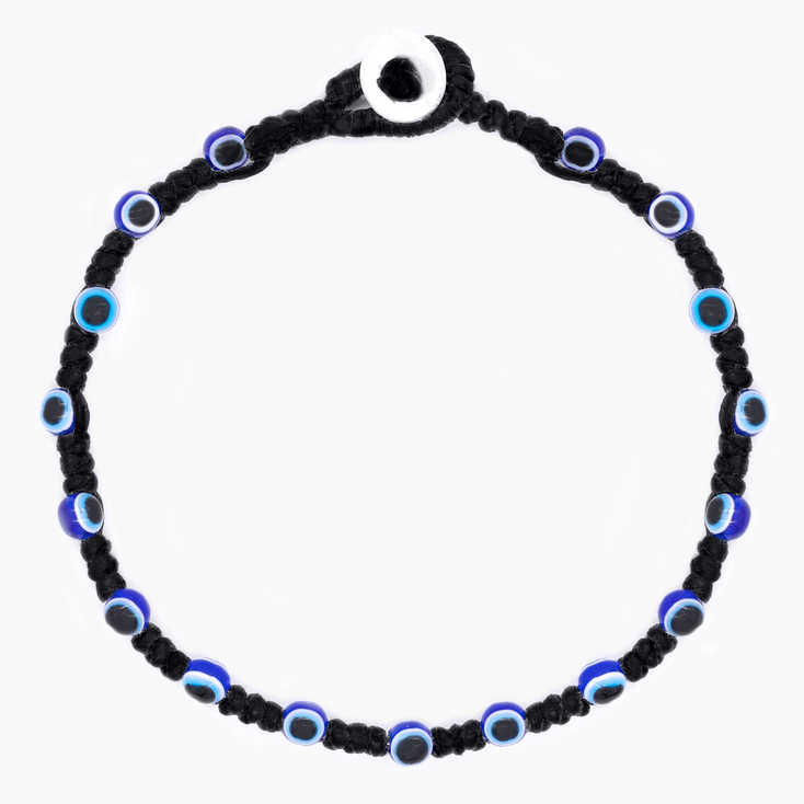 Braided Bracelet With Eye Eye Beads (Black)-Bracelet-Kompsós