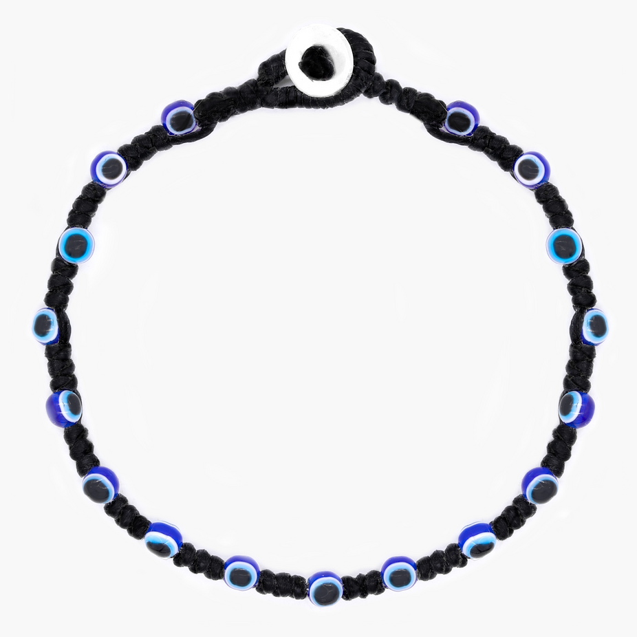 Braided Bracelet With Eye Eye Beads (Black)-Bracelet-Kompsós