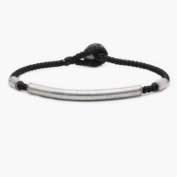 Braided Bracelet With Sterling Silver Bar (Black)-Bracelet-Kompsós