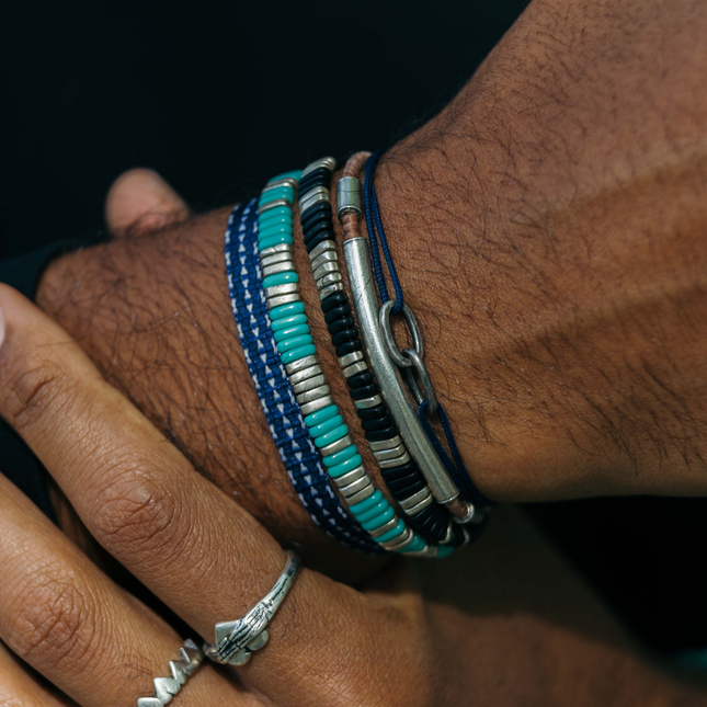 Braided Bracelet With Sterling Silver Bar (Light Blue)-Bracelet-Kompsós