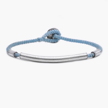 Braided Bracelet With Sterling Silver Bar (Light Blue)-Bracelet-Kompsós