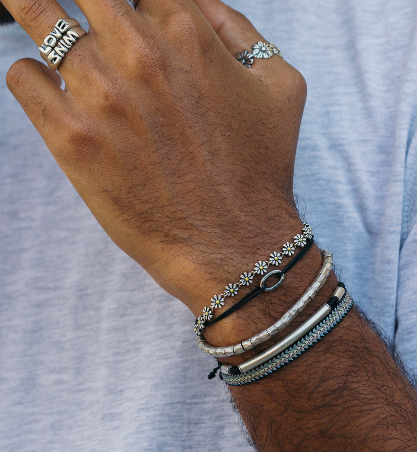 Braided Bracelet With Sterling Silver Bar (Light Brown)-Bracelet-Kompsós