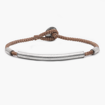 Braided Bracelet With Sterling Silver Bar (Light Brown)-Bracelet-Kompsós