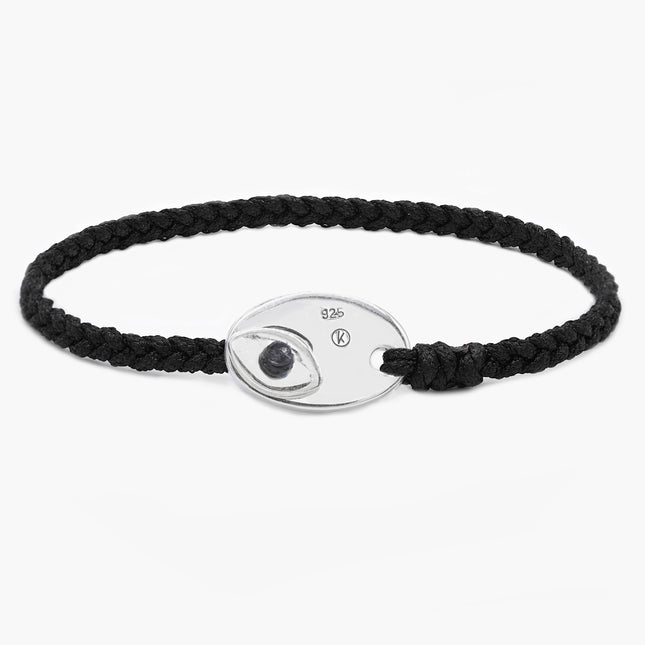 Braided Bracelet With Sterling Silver Button (Black)-Bracelet-Kompsós