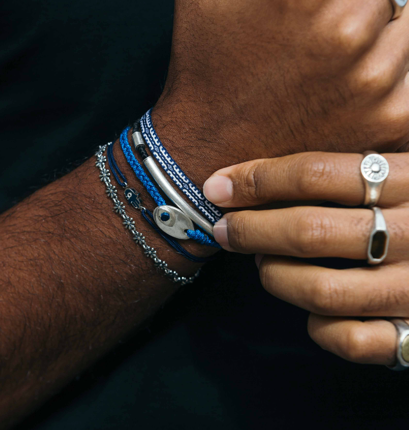 Braided Bracelet With Sterling Silver Button (Dark Blue)-Bracelet-Kompsós