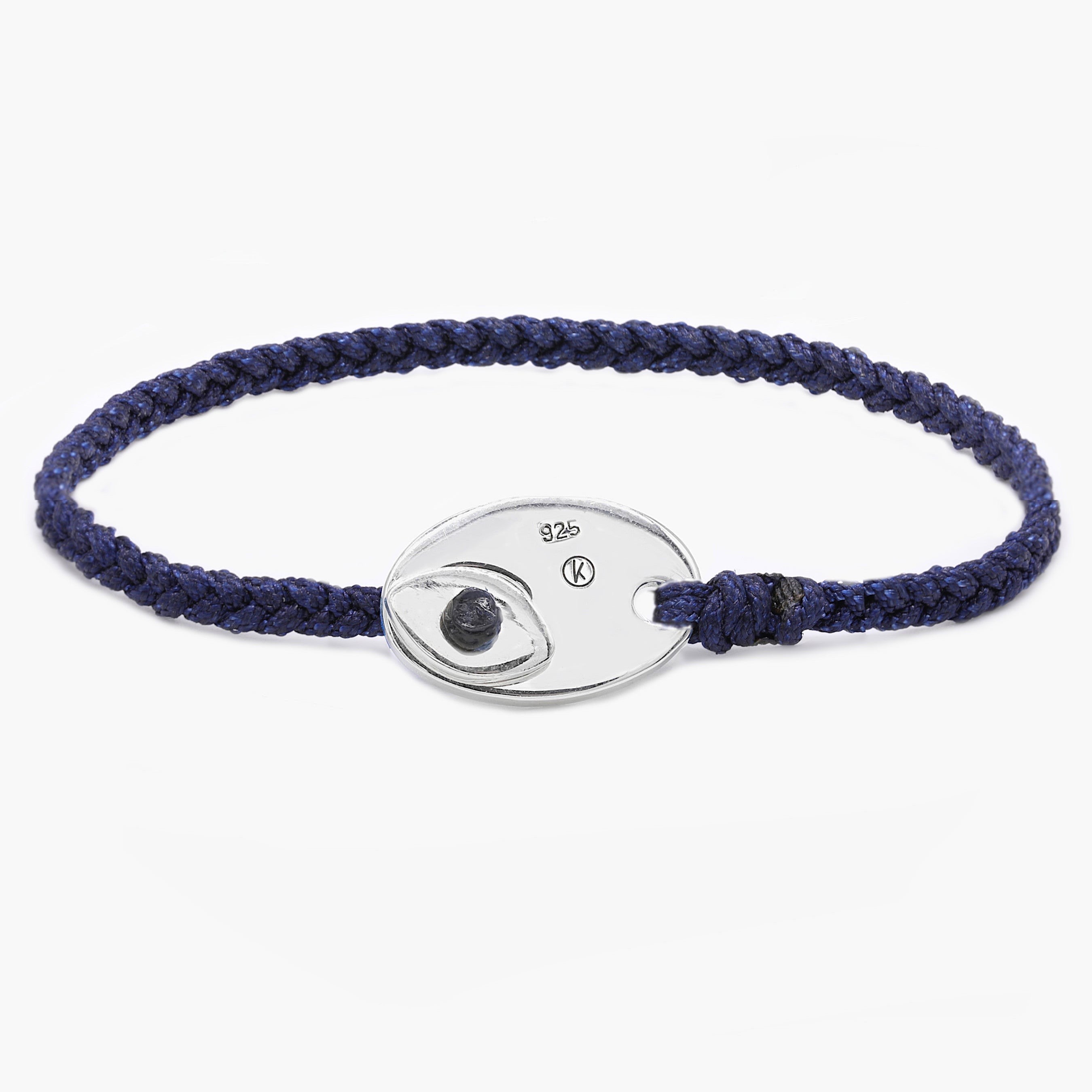 Braided Bracelet With Sterling Silver Button (Dark Blue)-Bracelet-Kompsós