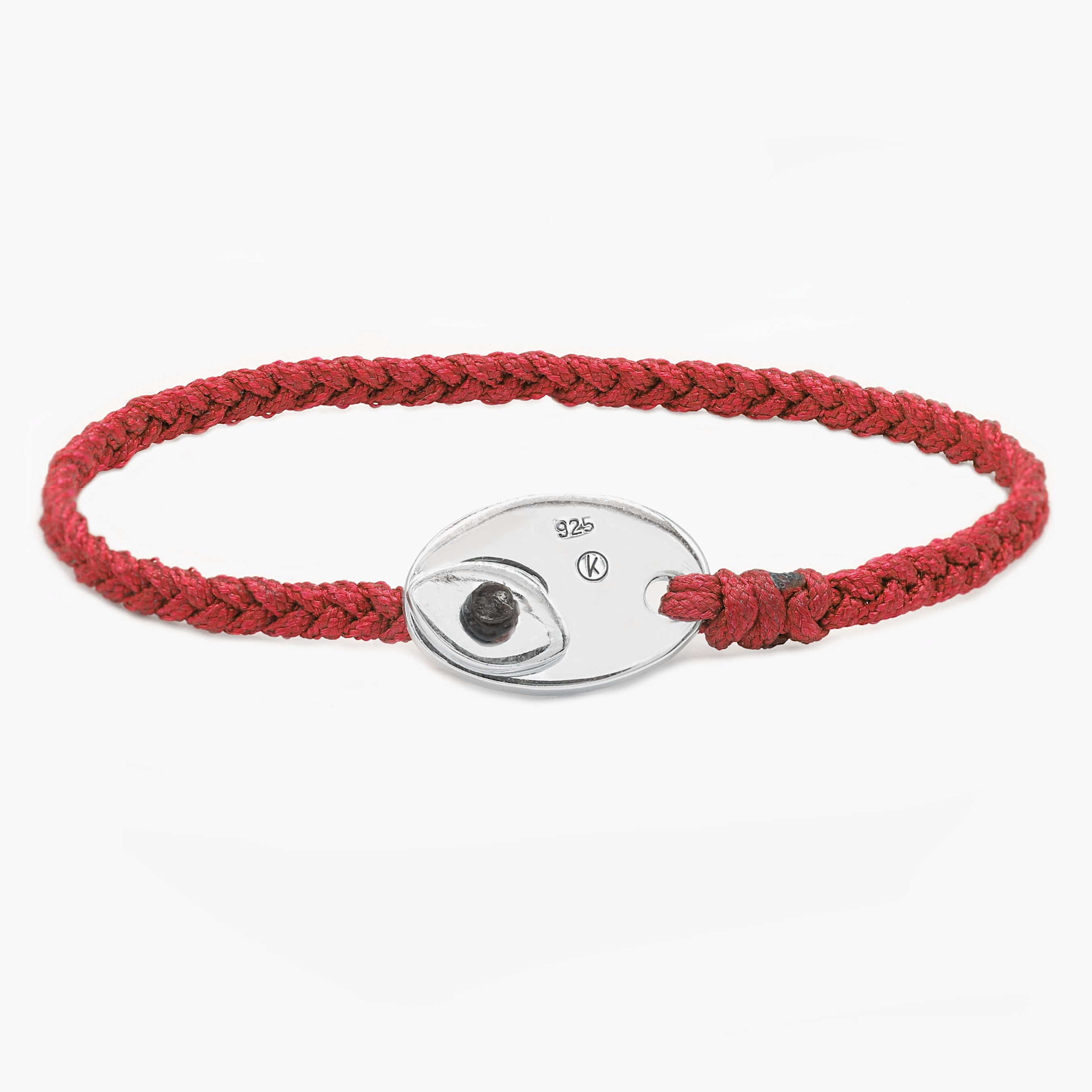 Braided Bracelet With Sterling Silver Button (Red)-Bracelet-Kompsós