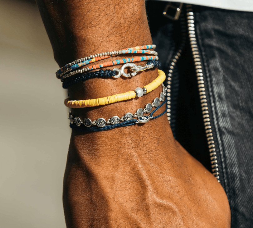 Braided Bracelet With Sterling Silver Links (Black)-Bracelet-Kompsós