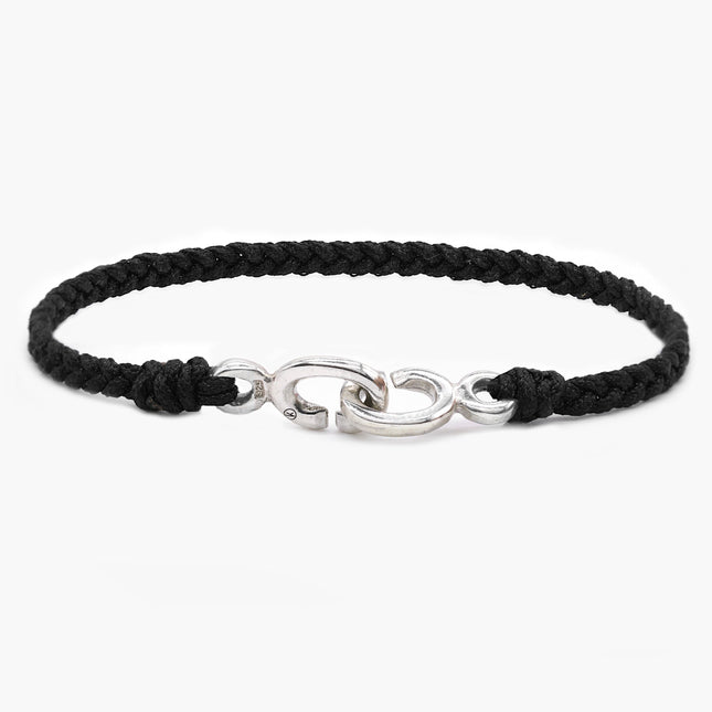 Braided Bracelet With Sterling Silver Links (Black)-Bracelet-Kompsós