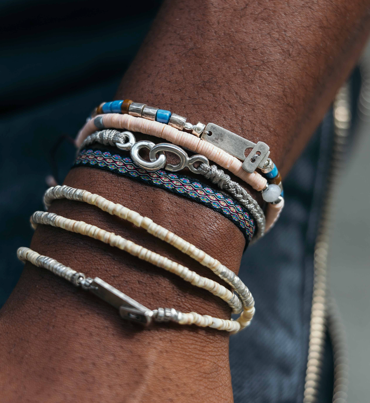 Braided Bracelet With Sterling Silver Links (Grey)-Bracelet-Kompsós