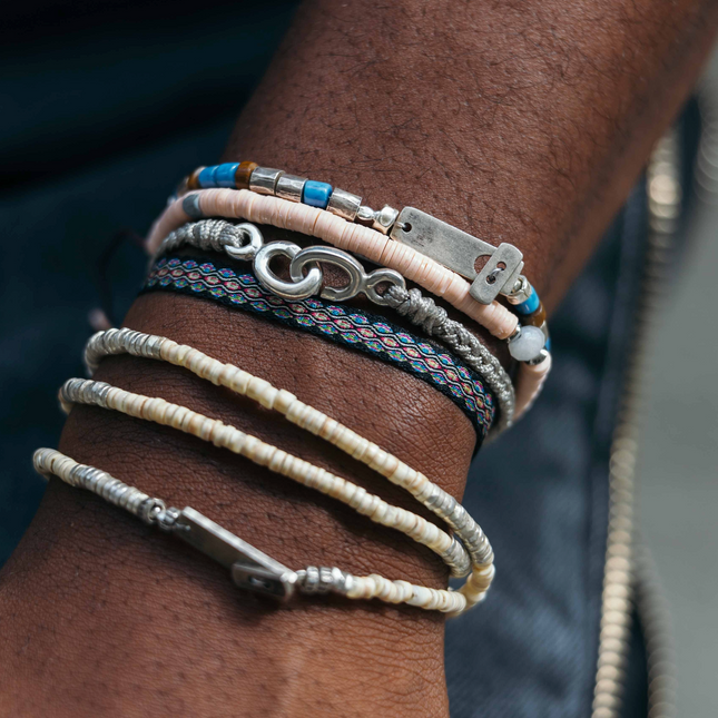 Braided Bracelet With Sterling Silver Links (Grey)-Bracelet-Kompsós