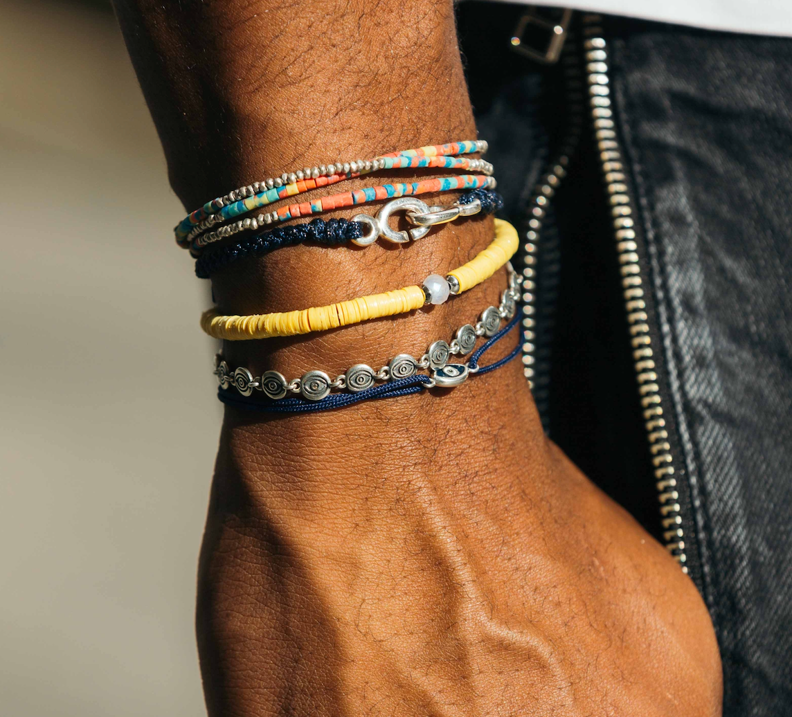 Braided Bracelet With Sterling Silver Links (Navy Blue)-Bracelet-Kompsós