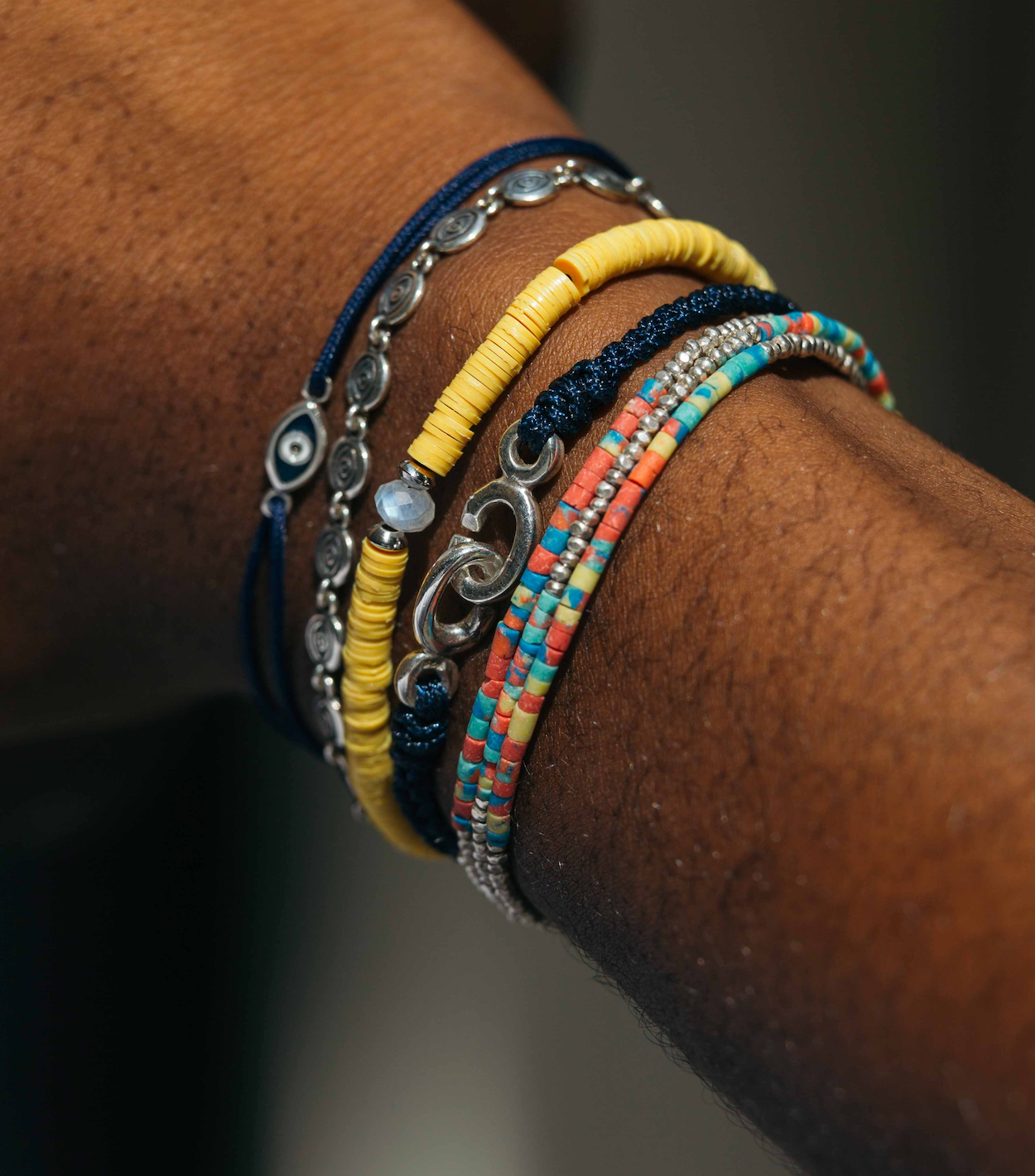 Braided Bracelet With Sterling Silver Links (Navy Blue)-Bracelet-Kompsós