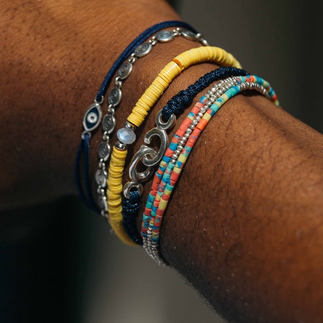 Braided Bracelet With Sterling Silver Links (Navy Blue)-Bracelet-Kompsós