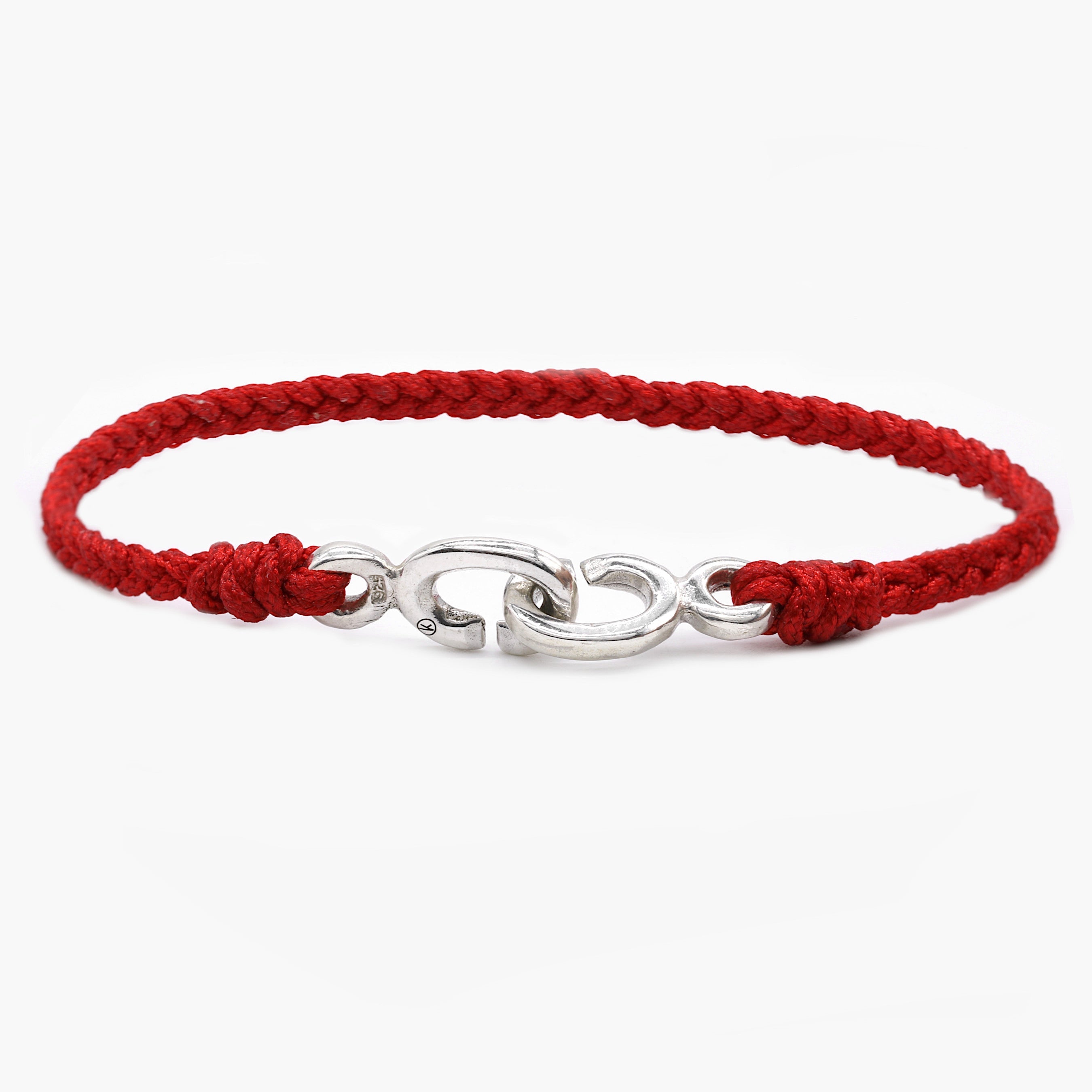 Braided Bracelet With Sterling Silver Links (Red)-Bracelet-Kompsós