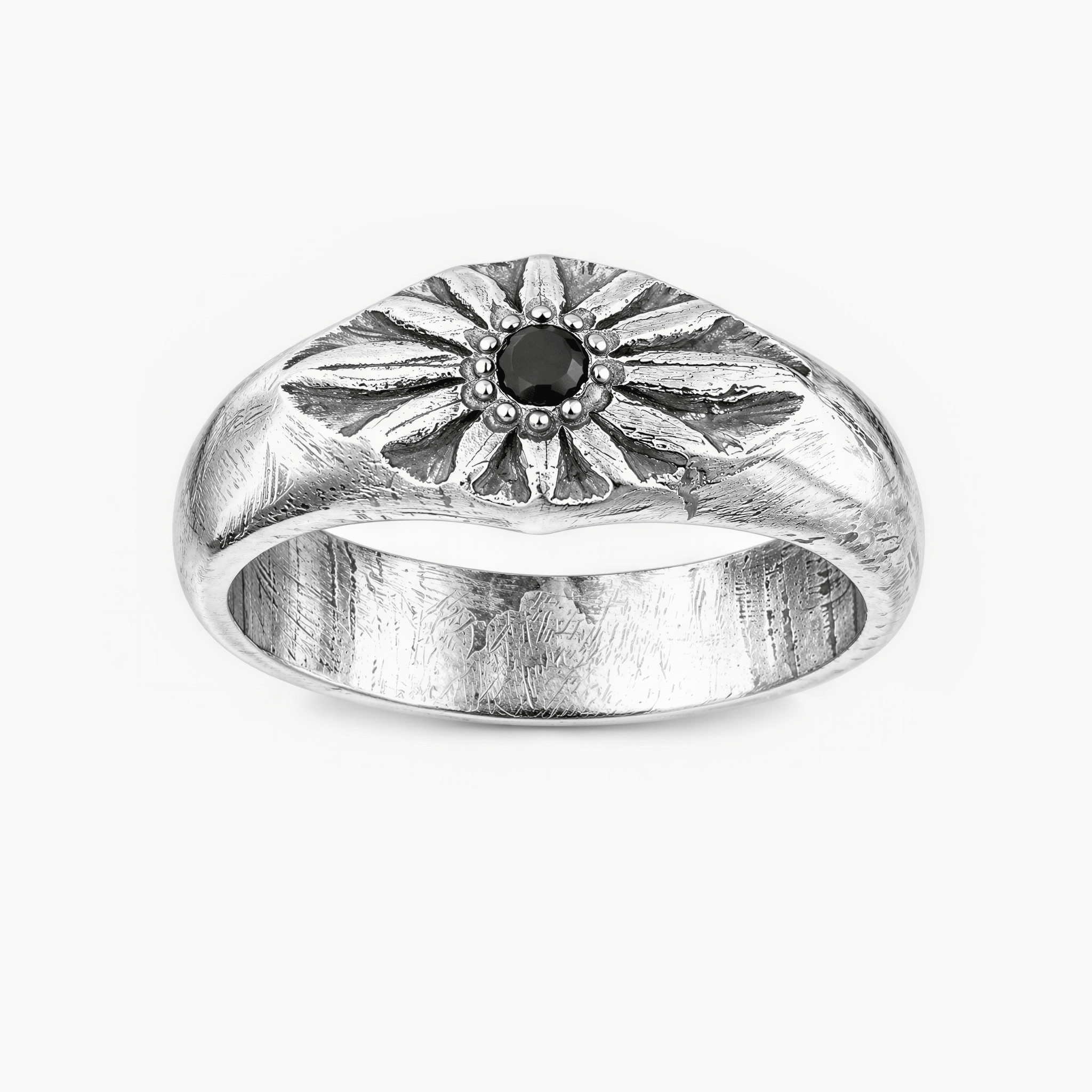Celestial Sterling Silver Ring With Onyx-Ring-Kompsós