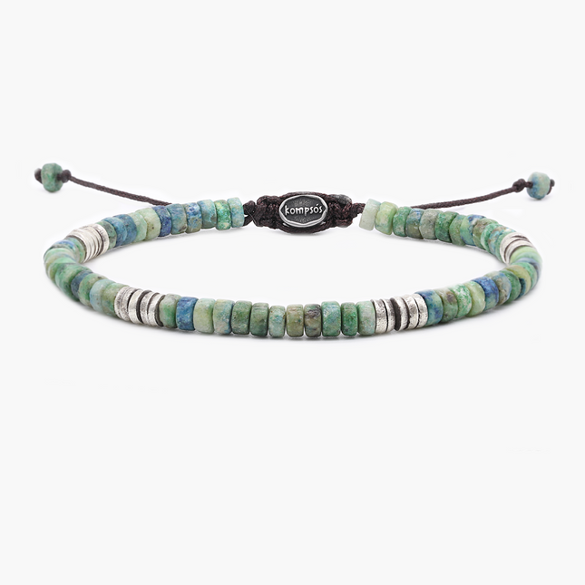 Chrysocolla Stone And Sterling Silver Disc Beads Bracelet-Bracelet-Kompsós