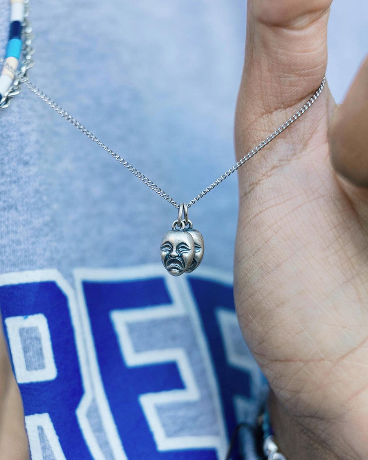 Comedy And Tragedy Duo Silver Necklace-Necklace-Kompsós