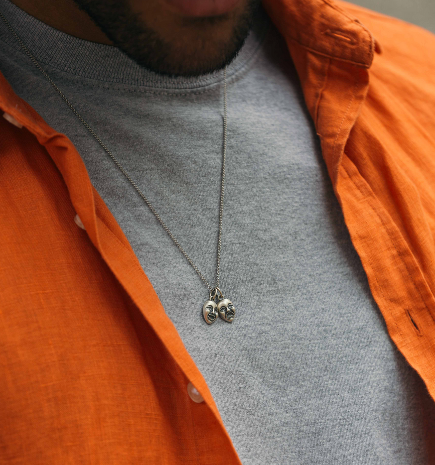 Comedy And Tragedy Duo Silver Necklace-Necklace-Kompsós