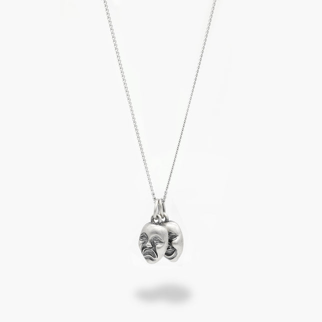 Comedy And Tragedy Duo Silver Necklace-Necklace-Kompsós