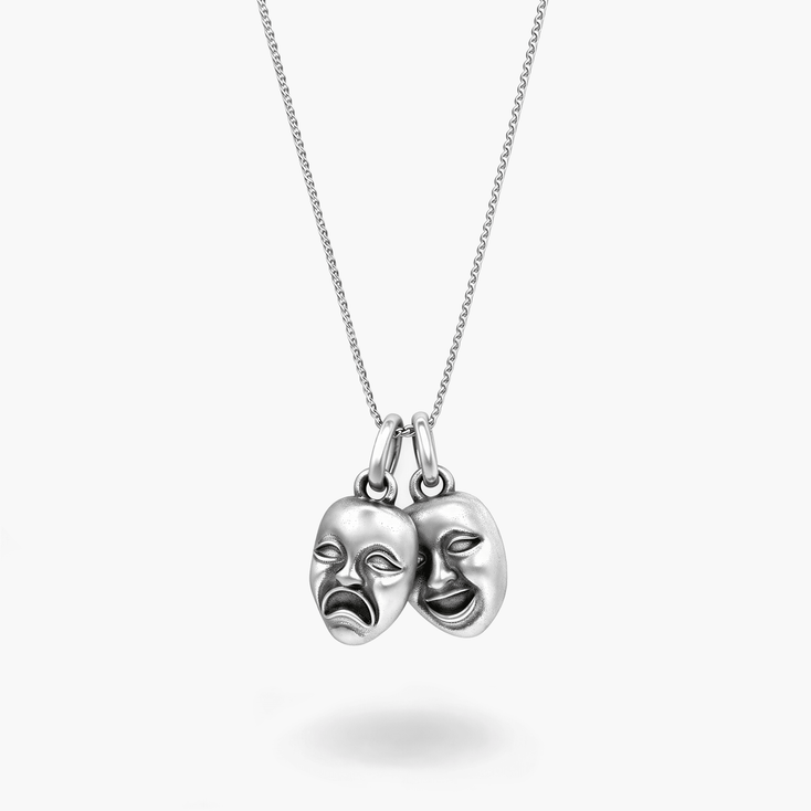 Comedy And Tragedy Duo Silver Necklace-Necklace-Kompsós