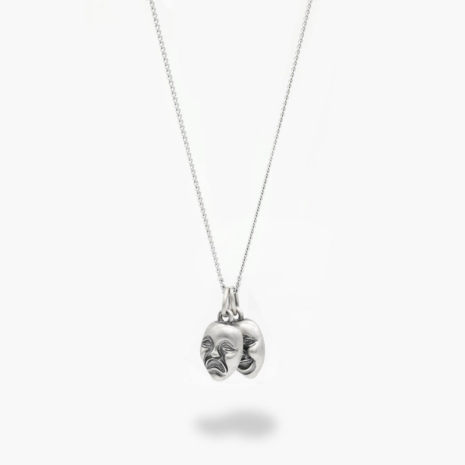Comedy And Tragedy Duo Silver Necklace-Necklace-Kompsós