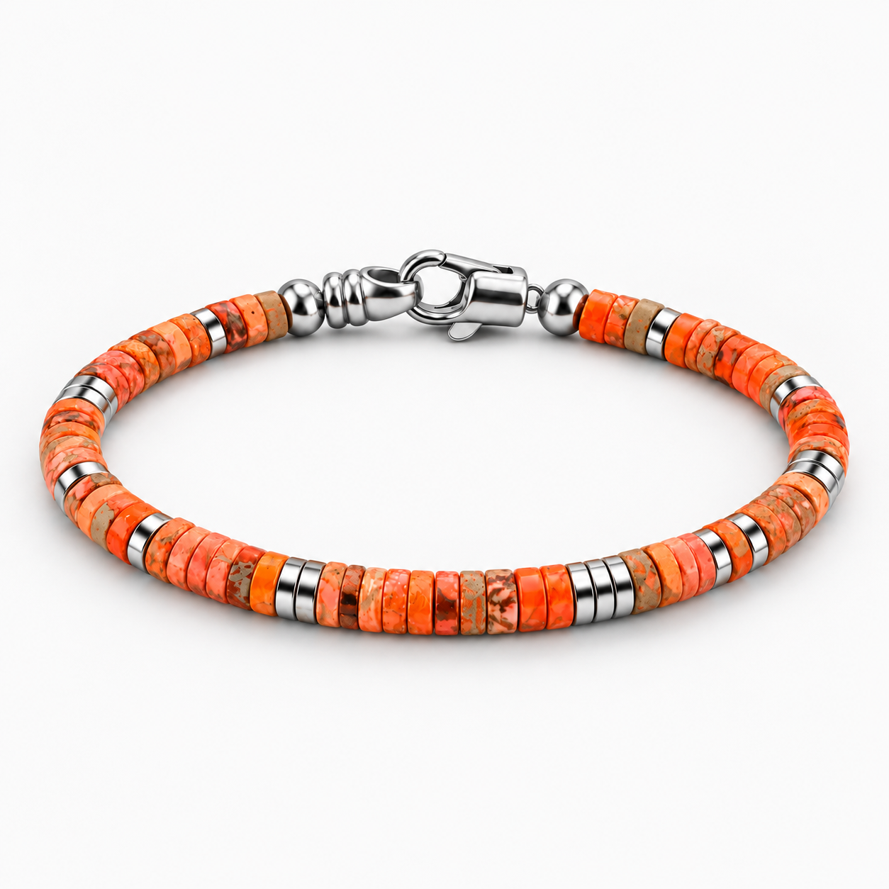 4mm Natural Heishi & Silver-Tone Bead Bracelet