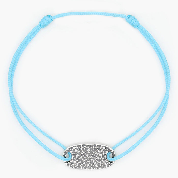 Cord Bracelet With Hammered Sterling Silver Plate (Light Blue)-Kompsós