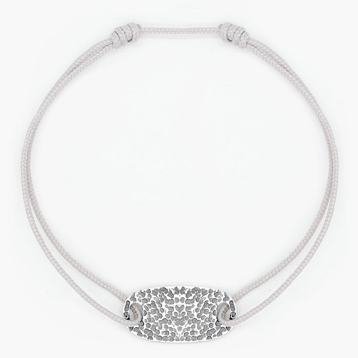 Cord Bracelet With Hammered Sterling Silver Plate (Light Grey)-Kompsós
