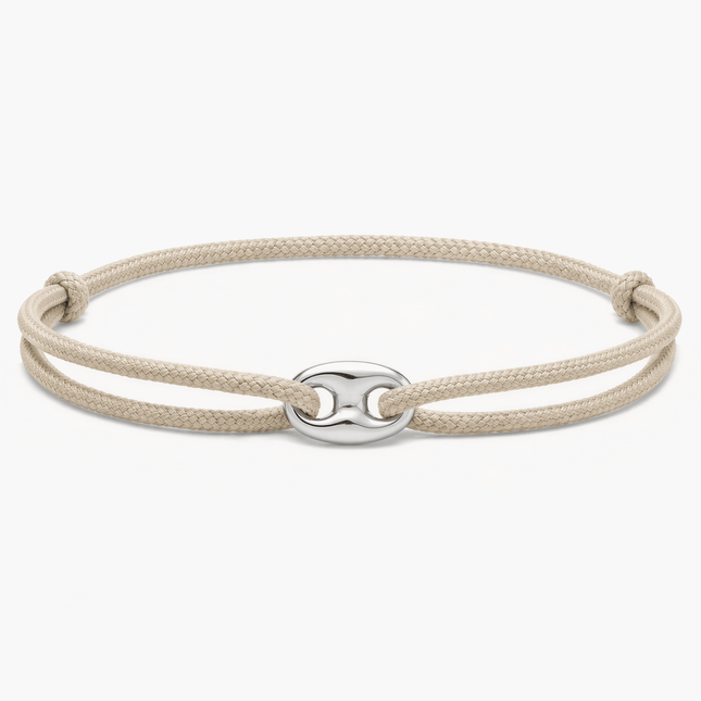 Cord Bracelet With Silver Charm (Beige)-Bracelet-Kompsós