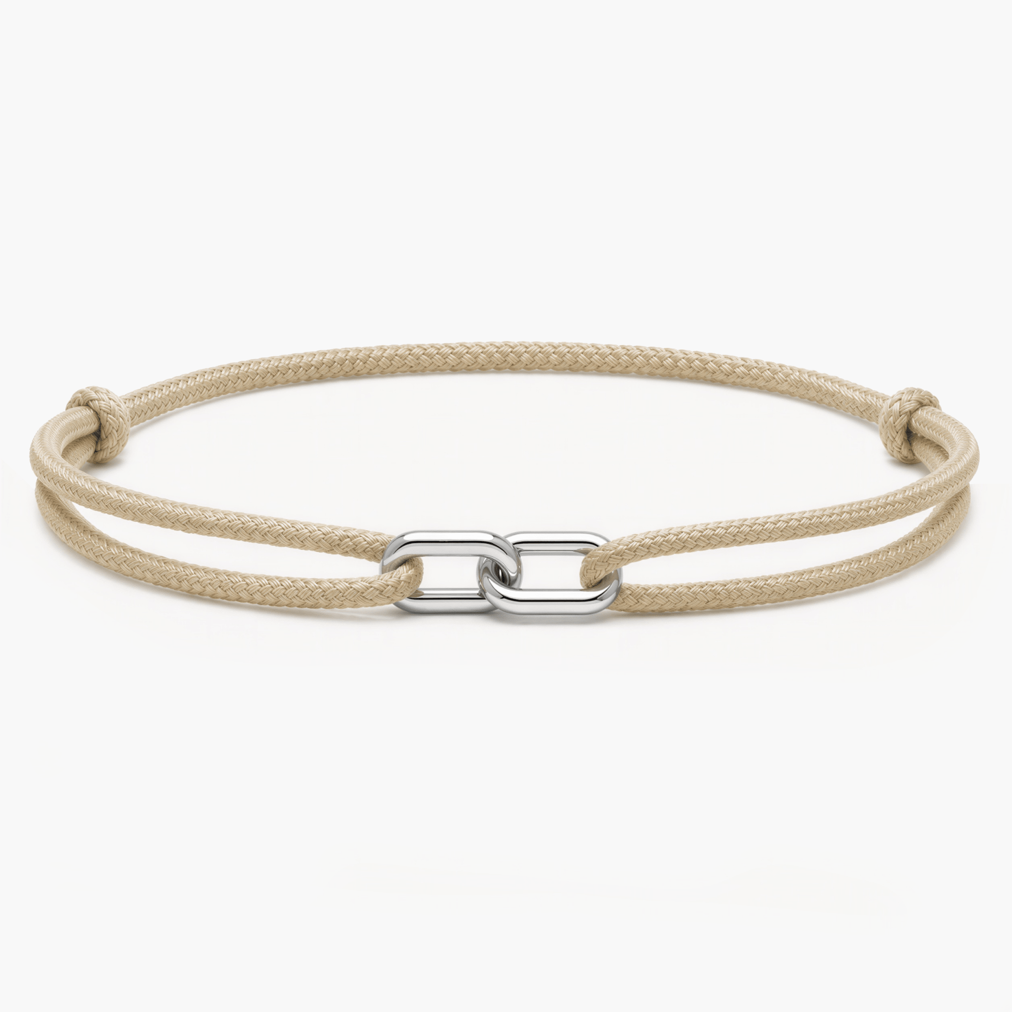 Cord Bracelet With Silver Double Hoop (Beige)-Bracelet-Kompsós