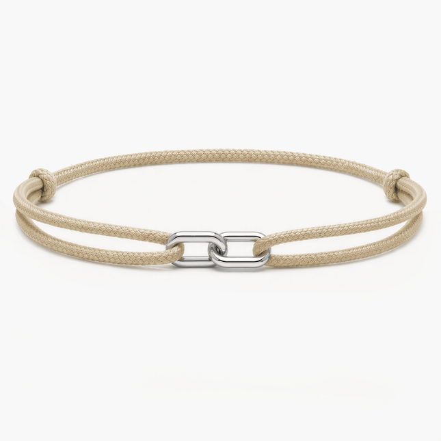 Cord Bracelet With Silver Double Hoop (Beige)-Bracelet-Kompsós