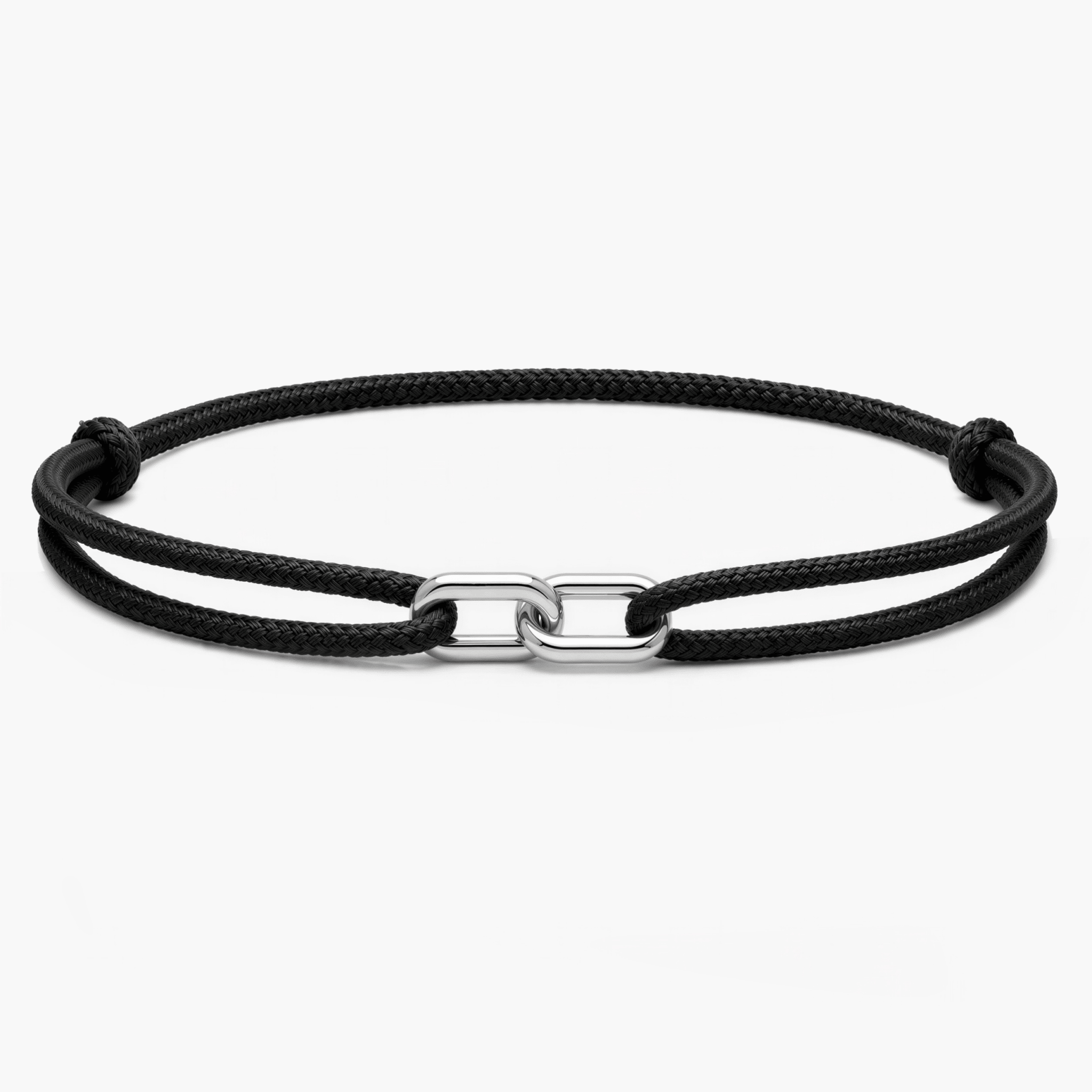 Cord Bracelet With Silver Double Hoop (Black)-Bracelet-Kompsós