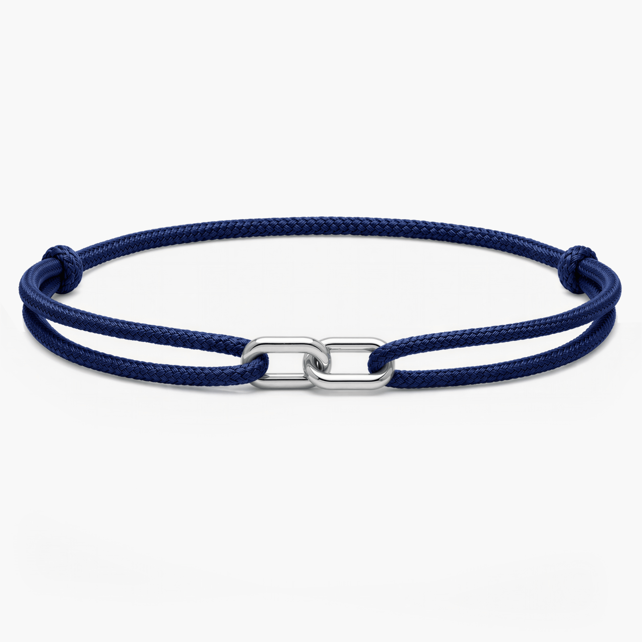 Cord Bracelet With Silver Double Hoop (Navy Blue)-Bracelet-Kompsós