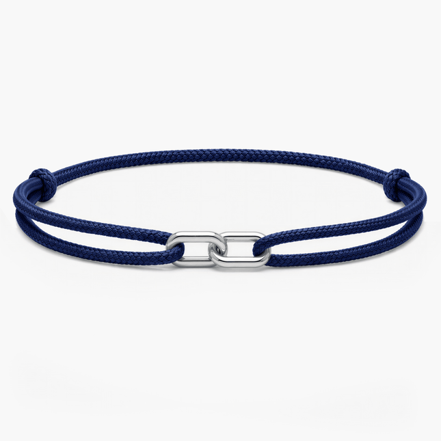 Cord Bracelet With Silver Double Hoop (Navy Blue)-Bracelet-Kompsós