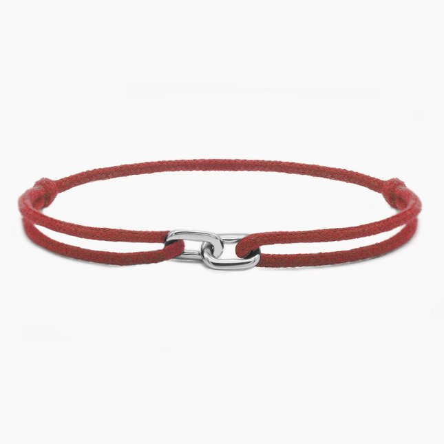 Cord Bracelet With Silver Double Hoop (Red)-Bracelet-Kompsós
