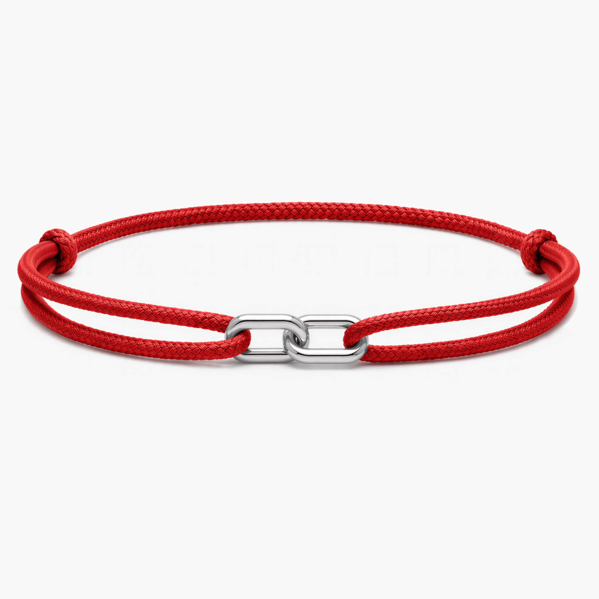 Cord Bracelet With Silver Double Hoop (Red)-Bracelet-Kompsós