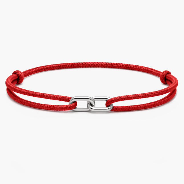 Cord Bracelet With Silver Double Hoop (Red)-Bracelet-Kompsós
