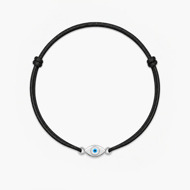 Cord Bracelet With Silver Evil Eye (Black)