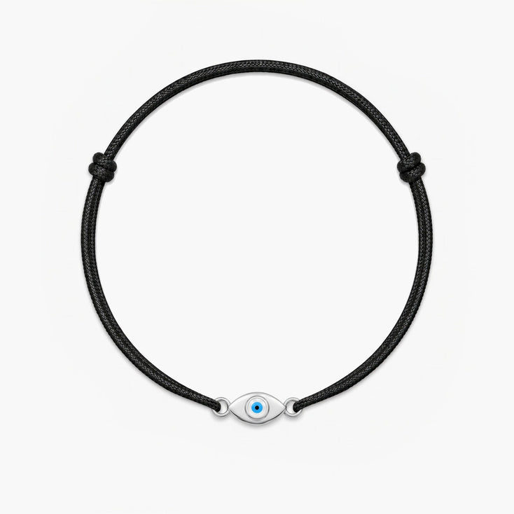 Cord Bracelet With Silver Evil Eye (Black)-Bracelet-Kompsós
