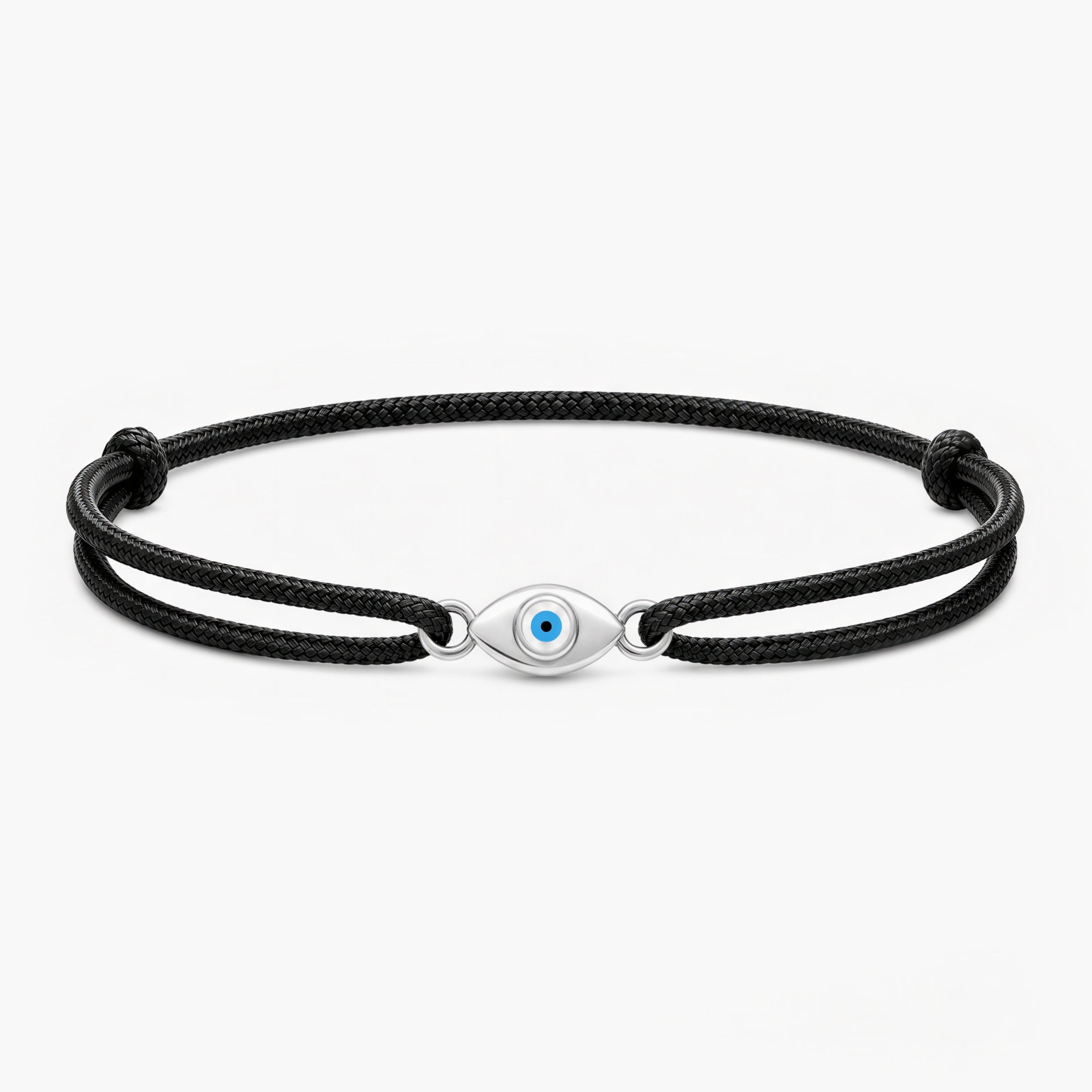 Cord Bracelet With Silver Evil Eye (Black)
