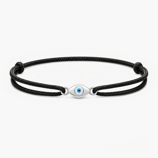 Cord Bracelet With Silver Evil Eye (Black)