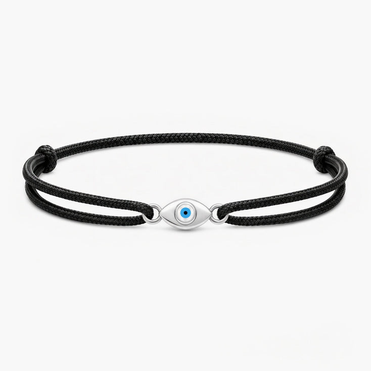 Cord Bracelet With Silver Evil Eye (Black)-Bracelet-Kompsós