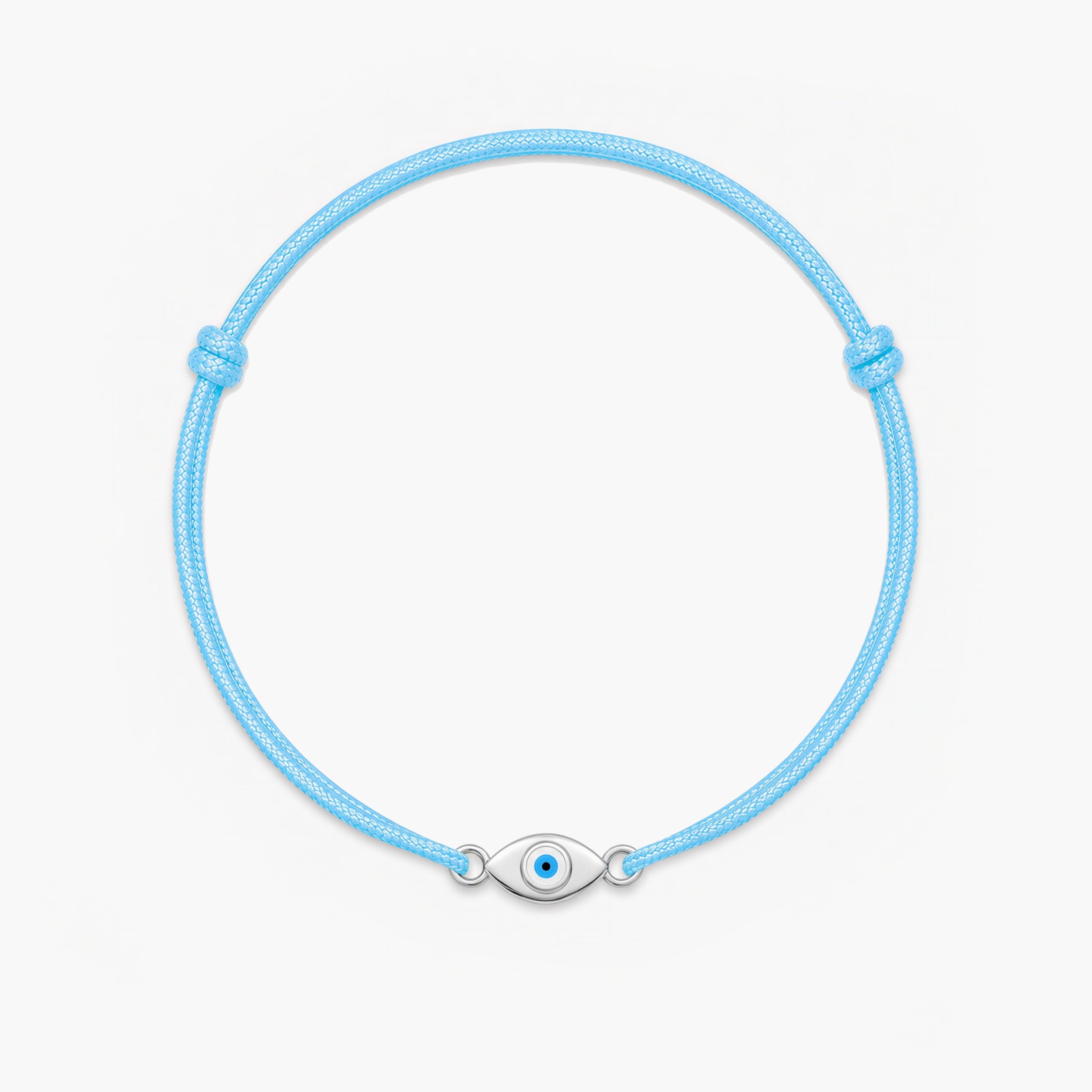 Cord Bracelet With Silver Evil Eye (Light Blue)