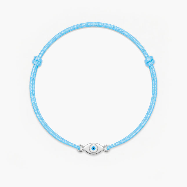 Cord Bracelet With Silver Evil Eye (Light Blue)